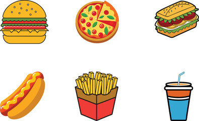 Fast food feast pack six icon set with various food items