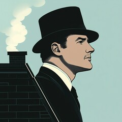 Vintage Retro Illustration of a Man in a Top Hat &mdash; Stylized Profile Portrait