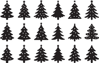 Fototapeta premium Ten simple black silhouette christmas trees festive holiday icons 