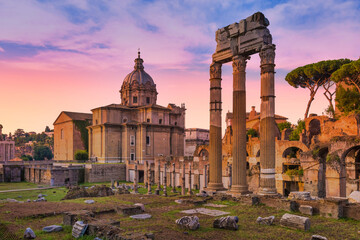 Rome, Italy - ancient columns located close to Colosseum area