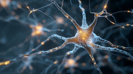 Human brain nerve cells sending electrical signals, communicating complex information, forming intricate neural networks processing thoughts, memories, and emotions in the nervous system ai neurons