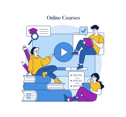 Vector Illustration of People Engaging in Online Courses