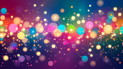 Playful Bokeh Abstraction with Round Lights and Colorful Spots on Dark Purple Backdrop