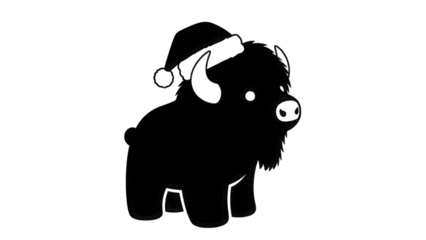 Buffalo wearing Santa hat isolated on a transparent background