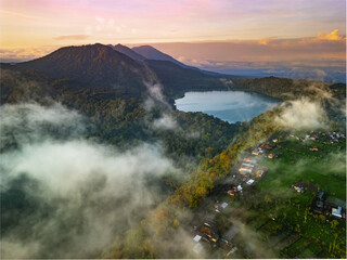 Sunrise Over Bali s Buyan And Tamblingan Lakes Within Bratan Volcanic Terrain