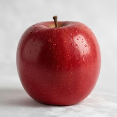 Beautiful crisp red apple with small water droplets on its skin
