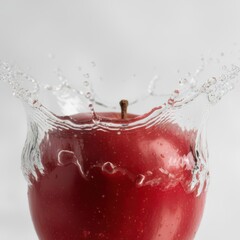 Vibrant Red Apple Immersed in Refreshing Water Splash on White Background