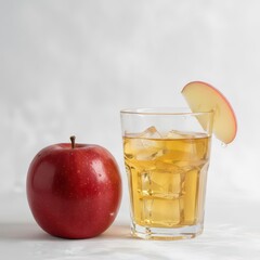 Refreshing glass of chilled apple juice with fresh red fruit