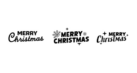 Merry Christmas typography in black and white with festive design elements