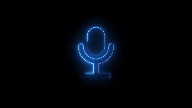 Neon microphone button icon animation for podcast and live voice recording,Voice record icon. Audio wave microphone icon animation.
