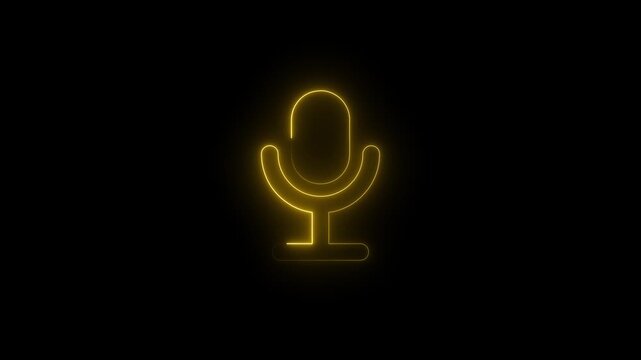 Neon microphone button icon animation for podcast and live voice recording,Voice record icon. Audio wave microphone icon animation.