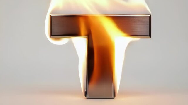 Metallic letter t on light gray background