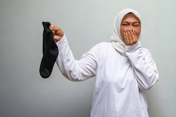 Woman with smelly socks