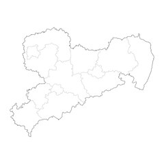 High Detail Vector Map of Saxony Germany with Districts and Political Boundaries Black Outline Isolated on Transparent Background (Sachsen Karte)