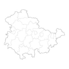 Obraz premium High Detail Vector Map of Thuringia Germany with Districts and Political Boundaries Black Outline Isolated on Transparent Background (Thueringen Karte)