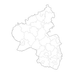 High Detail Vector Map of Rhineland-Palatinate Germany with Districts and Political Boundaries Black Outline Isolated on Transparent Background (Rheinland-Pfalz Karte)