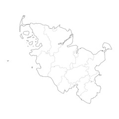 High Detail Vector Map of Schleswig-Holstein Germany with Districts and Political Boundaries Black Outline Isolated on Transparent Background (Schleswig-Holstein Karte)