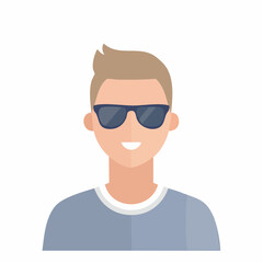 Flat Design Male Avatar in Sunglasses Smiling with Blond Hair Against White