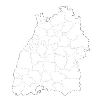 High Detail Vector Map of Baden-Wuerttemberg Germany with Districts and Political Boundaries Black Outline Isolated on Transparent Background