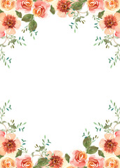 Flower watercolor frame for wedding, birthday, card, background, invitation, wallpaper, sticker, decoration etc.