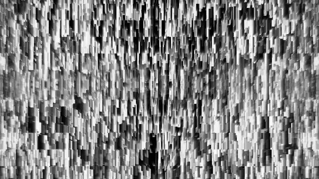 Black and white digital vertical glitch lines background resembling matrix data flow texture