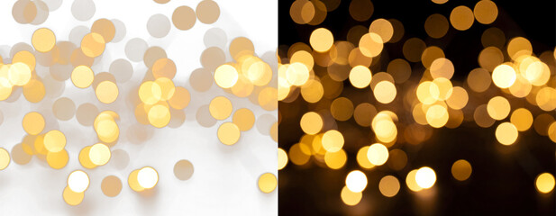 Golden bokeh lights background on white and black contrast isolated on transparent background PNG