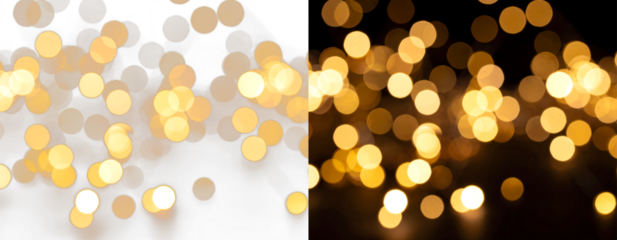 Golden bokeh lights background on white and black contrast isolated on transparent background PNG