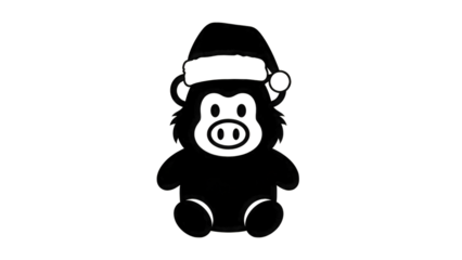 Monkey wearing Santa hat silhouette isolated on a transparent background 1
