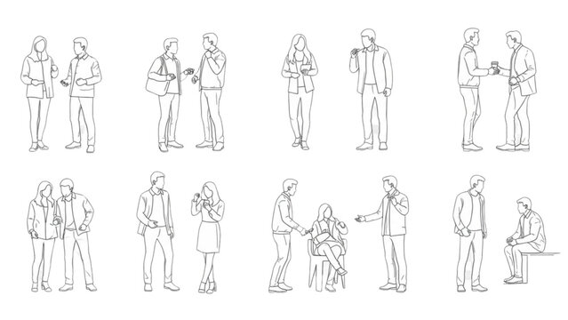 Set of people for architectural visualization, a detailed auto cad drawing.
