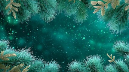 Christmas background with a decorated Christmas tree and fir branches with falling snowflakes