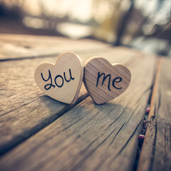 You and Me Wooden Hearts on transparent background