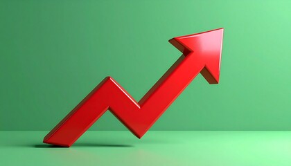 Red 3D zigzag arrow pointing upward-right on green background, symbolizing growth or progress