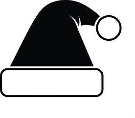 Vector solid black icon for Santa hat black and white on white background  