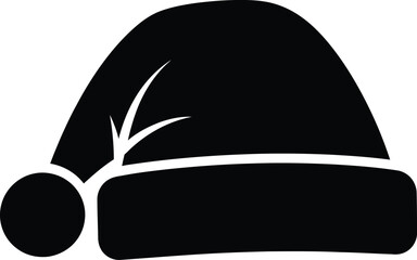 Vector solid black icon for Santa hat black and white on white background  