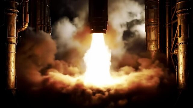 Dramatic view of fiery explosion and smoke emanating from a factory-like structure