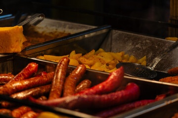 Traditional Romanian food at Bucharest Christmas Market. Tasty street food