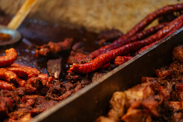 Traditional Romanian food at Bucharest Christmas Market. Tasty street food