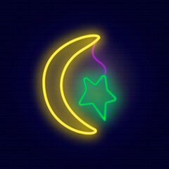 Neon vector illustration of a moon