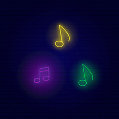 Neon vector illustration of musical notes