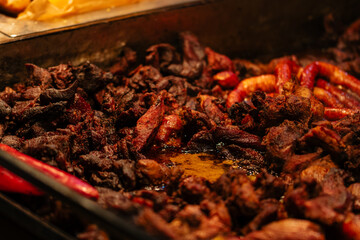 Traditional Romanian food at Bucharest Christmas Market. Tasty street food