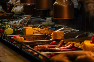 Traditional Romanian food at Bucharest Christmas Market. Tasty street food