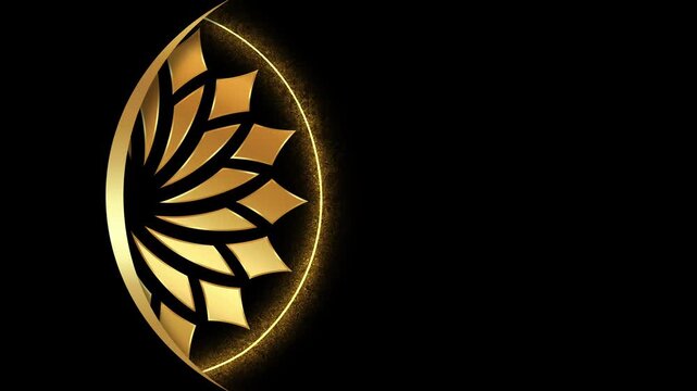 Animation of Luxury mandala background with gold frame in arabesque pattern Arabic style. Motion Graphics Video Mandala Rotating, golden particles elegant black Background and copy space for you text
