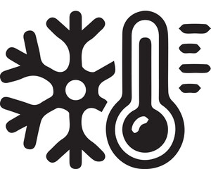 Icon representing cold temperature with snowflake and thermometer