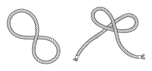 Twisted Black and White Illustrated Rope in Figure Eight and Overhand Knots figureeight