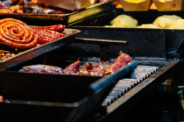 Traditional Romanian food at Bucharest Christmas Market. Tasty street food