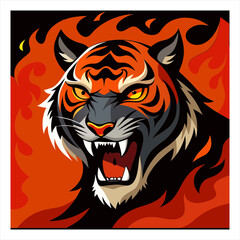 Obraz premium A ferocious tiger with sharp teeth surrounded by swirling fire 