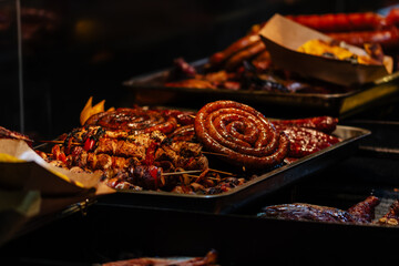 Traditional Romanian food at Bucharest Christmas Market. Tasty street food