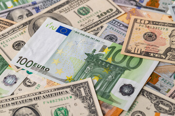 Money Background of Euros and Dollars Chaos