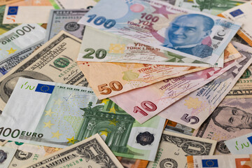 Global Currency Mix Chaos Dollar Euro Lira