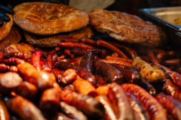 Traditional Romanian food at Bucharest Christmas Market. Tasty street food